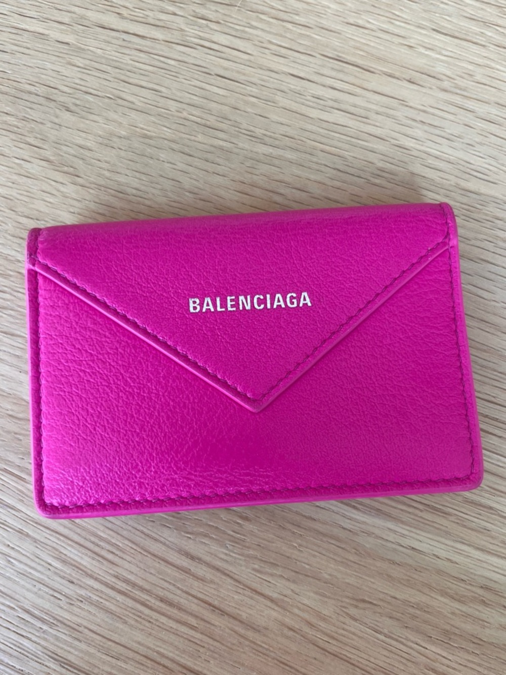 Balenciaga Papier Bifold Card Holder Wallet Hot Pink Leather